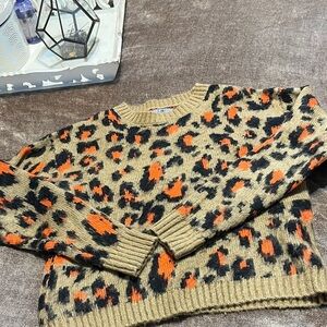 Vylette Leopard Print Sweater in Orange and Black- Size XS